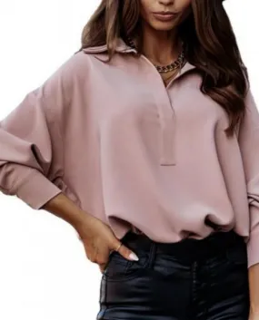 Camicetta da donna casual tinta unita colletto rovesciato lanterna lunga