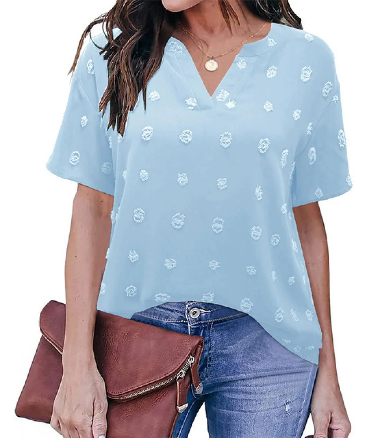 Camicetta estiva a maniche corte con scollo a V Camicetta da donna in chiffon moda Nuova donna casual da ufficio Elegante abbigl
