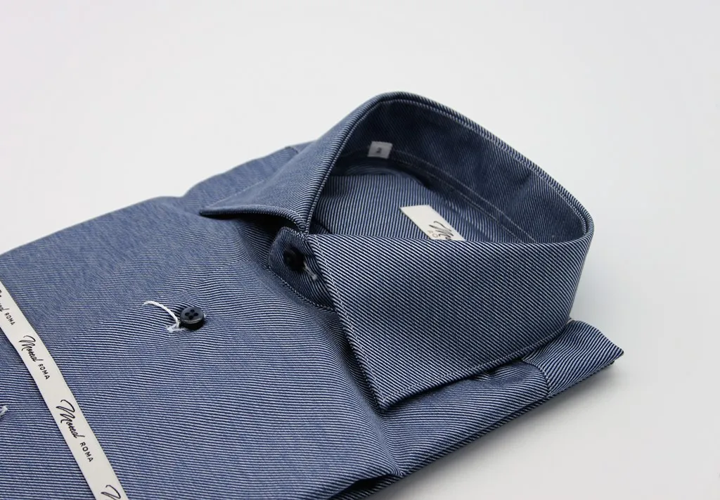 Camicia collo classico diagonale blu melange
