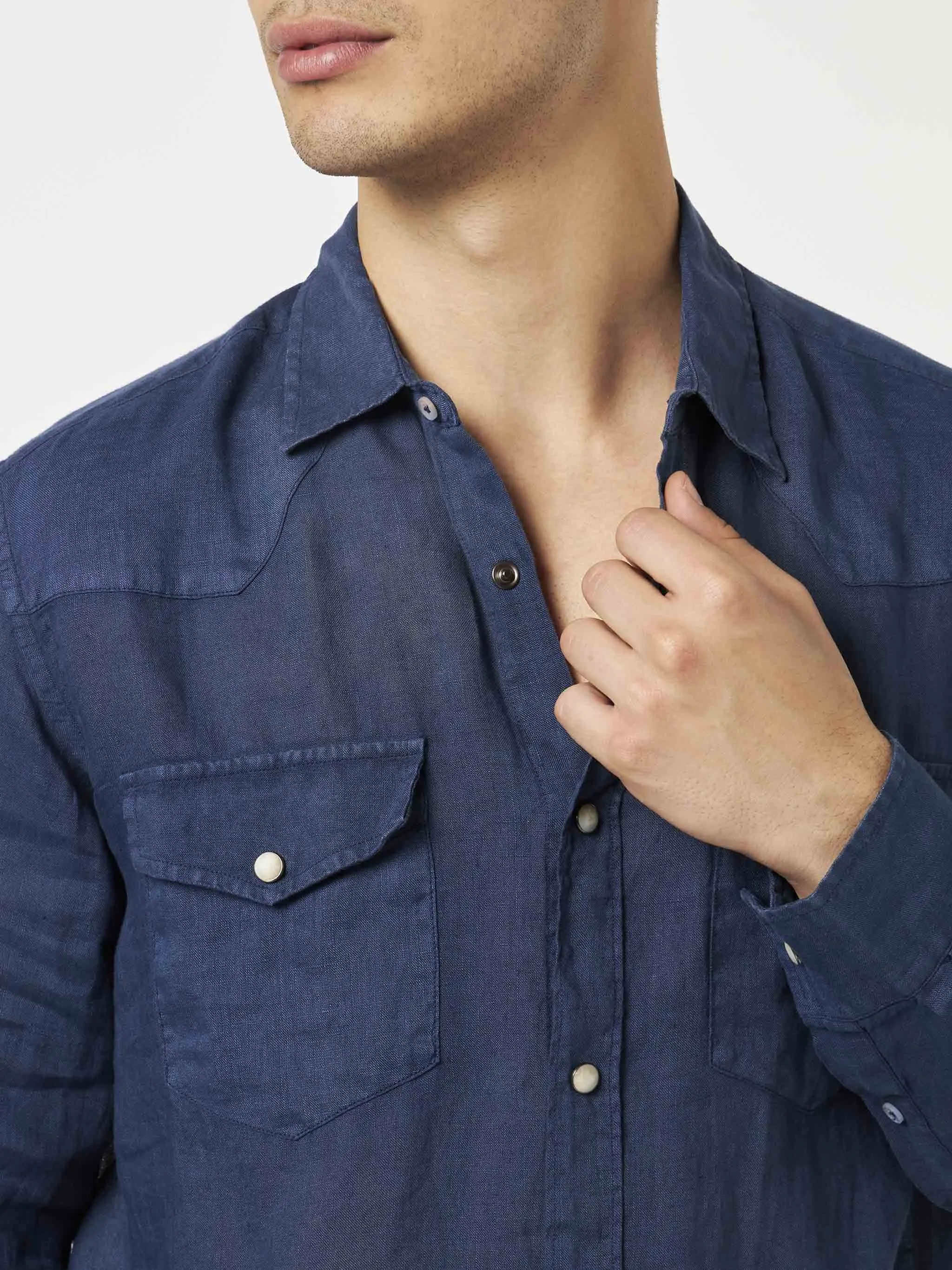 Camicia in lino denim scuro