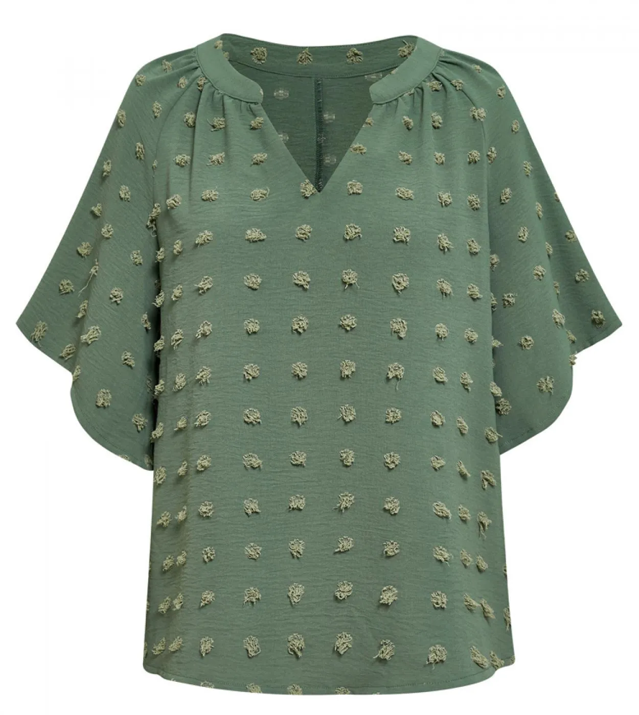Elegante camicetta in chiffon di pizzo a maniche corte donna estate casual scollo a V moda puntini top allentati Blusas Mujer ca
