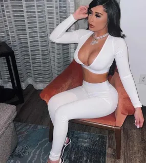 Gacvga Two Piece Sets Tracksuits Women Sweatshirt Outfits Autumn Spring Streetwear V Neck Crop Tops And Pants Suits Matc