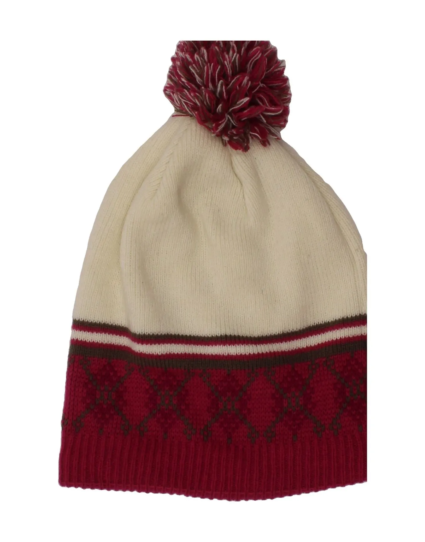 HELLY HANSEN Womens Graphic Bobble Hat One Size Off White Fair Isle Wool
