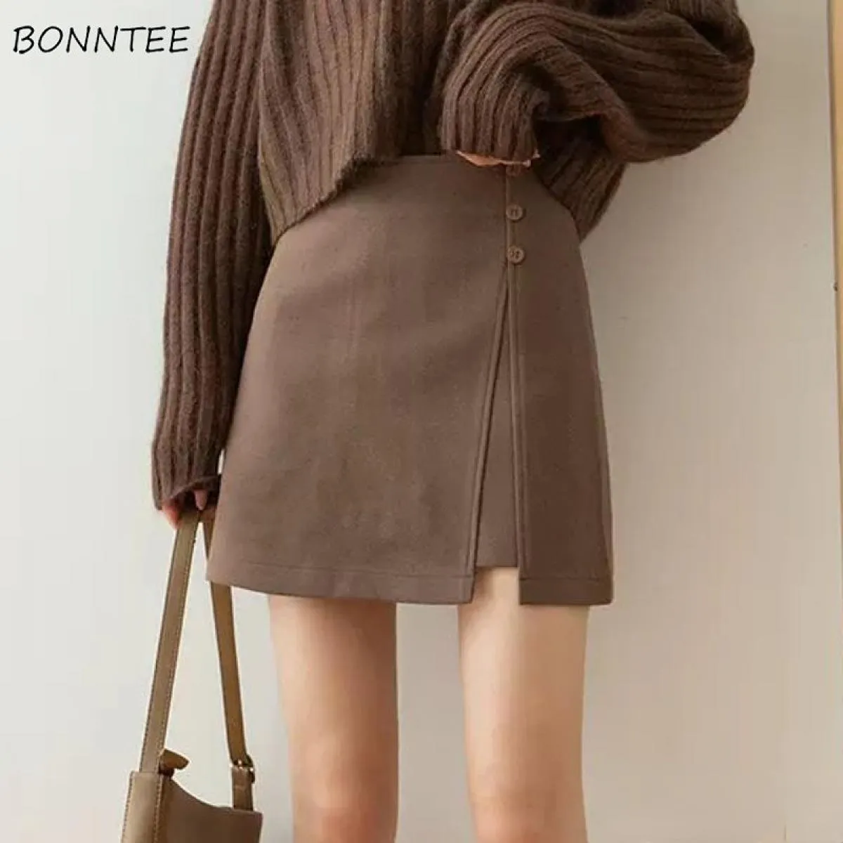 Minigonne a vita alta Donna Primavera Streetwear Design Harajuku Retro Office Ladies Elegante Una linea Slim Semplice Tutti abbi