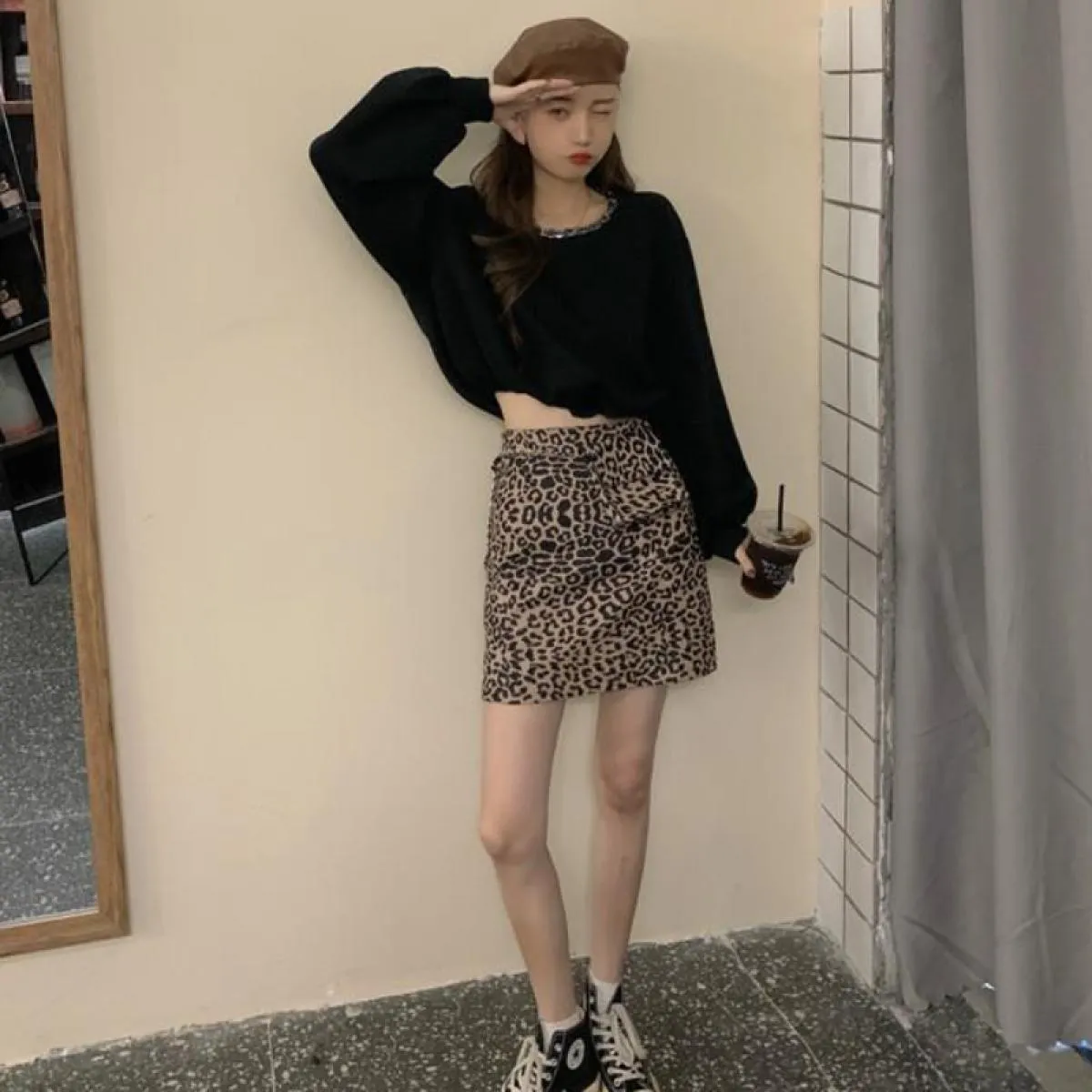 Minigonne Donna Leopardate Tutte le partite Stile per il tempo libero Semplice Streetwear Trendy Ladies Ins Chic Elegante retrò
