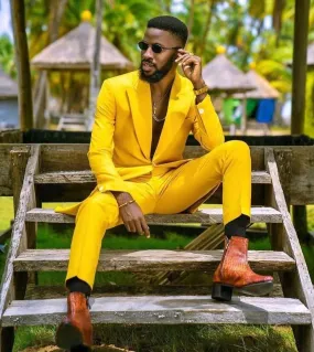 New Hot Summer Yellow Costume Homme Abiti da uomo Wedding Groom Tuxedo Attires 2 pezzi Terno Masculino Slim Fit Blazer Jacket