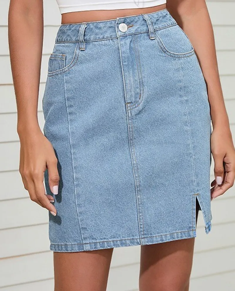 Women Denim Skirt Fashion High Waist Mini Skirts Blue Package Hip Jeans Harajuku Casual Stretch Denim Skirts Ladies Skir